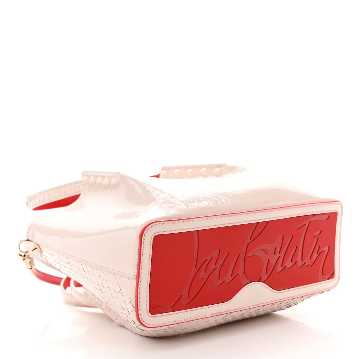 Patent Snakeskin Embossed Spiked Mini Cabarock Shopper Tote Leche