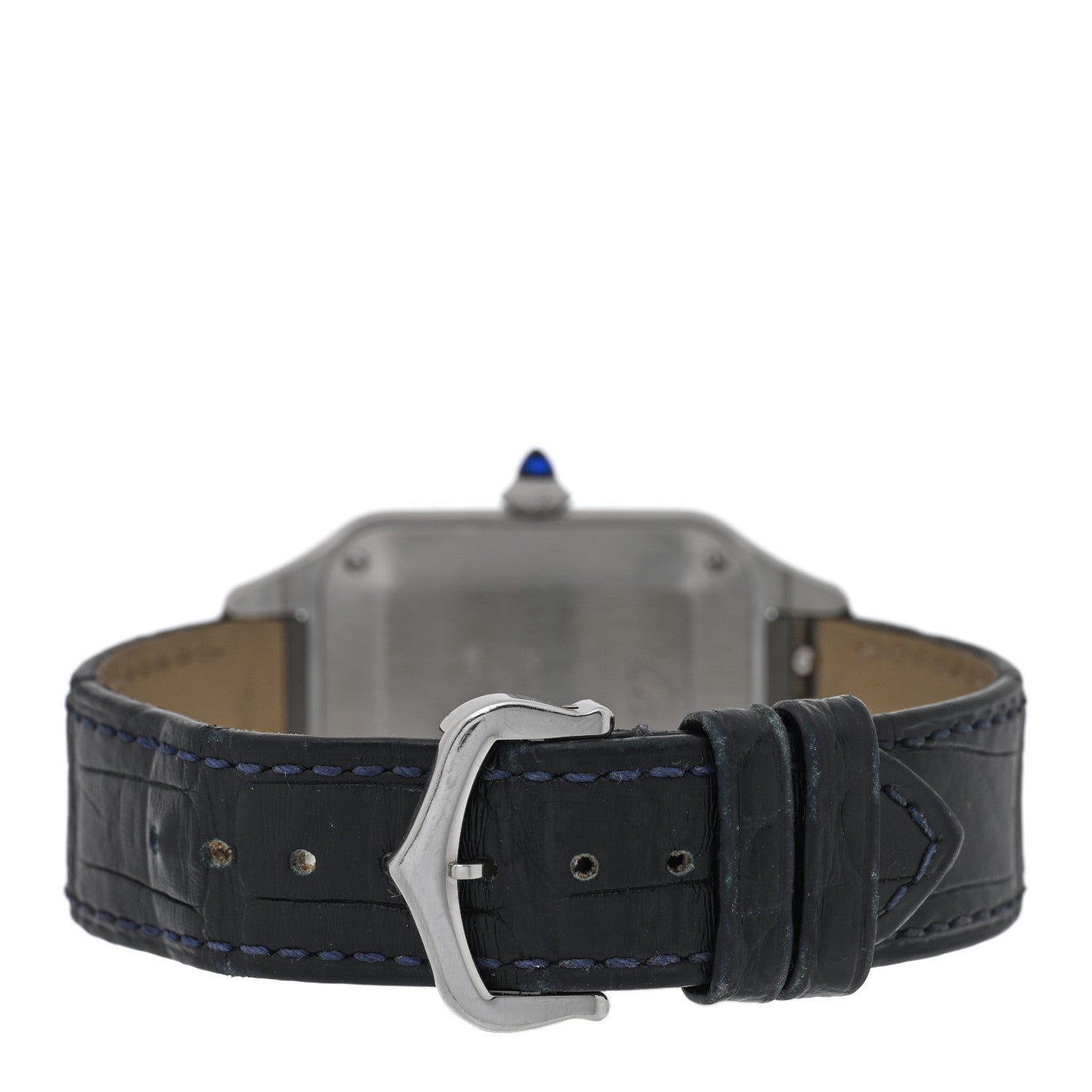 Cartier Stainless Steel Alligator 31.4mm Santos Dumont Quartz Watch Blue 3 of 5