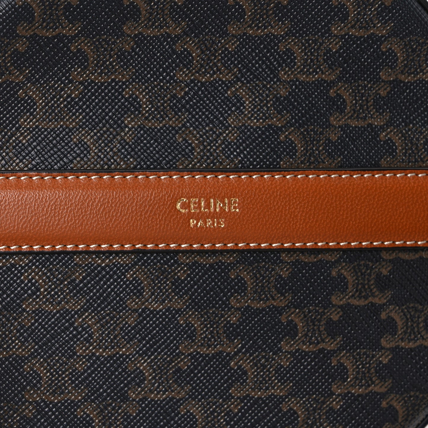 Lambskin Triomphe Canvas Round Purse On Strap Black Tan