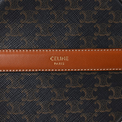 Celine Lambskin Triomphe Canvas Round Purse On Strap Black Tan 6 of 10