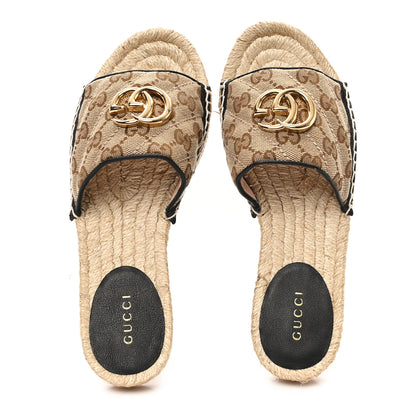 Gucci Monogram Matelasse GG Marmont Espadrille 20mm Slide Sandals 35 Beige Ebony Black 2 of 9