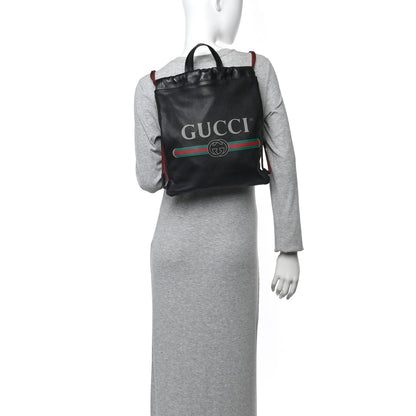 Gucci Calfskin Logo Drawstring Backpack Black 2 of 12