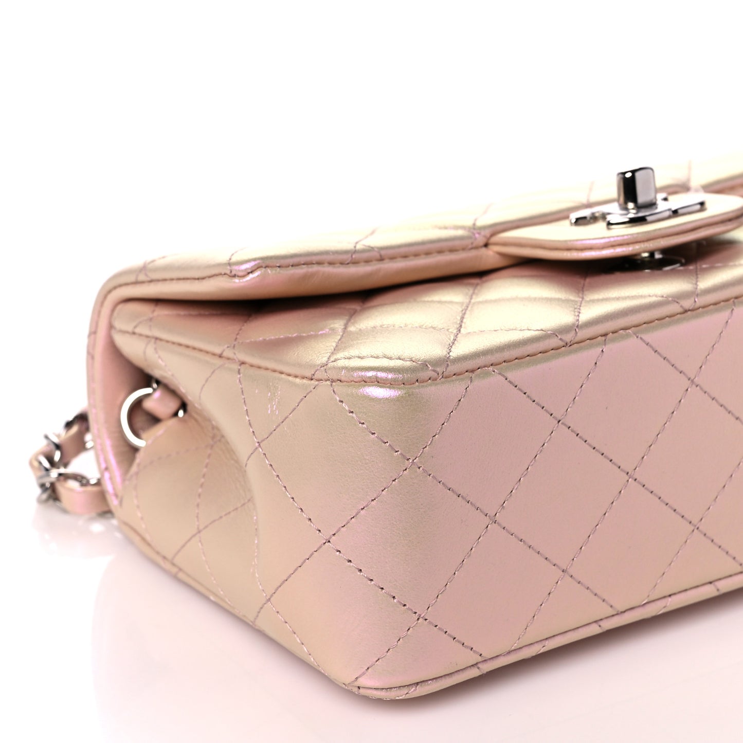 Iridescent Calfskin Quilted Mini Rectangular Flap Pink