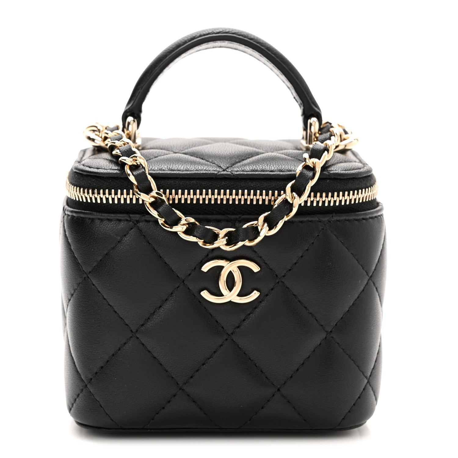 Chanel Lambskin Quilted Top Handle Mini Vanity Case With Chain Black 1 of 12