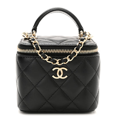Chanel Lambskin Quilted Top Handle Mini Vanity Case With Chain Black 1 of 12