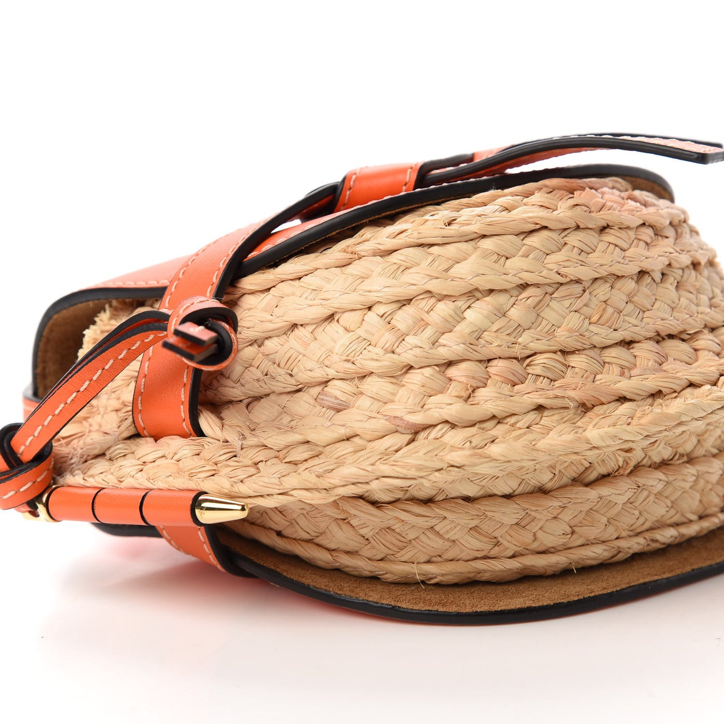 Calfskin Raffia Mini Gate Crossbody Bag Light Natural Orange