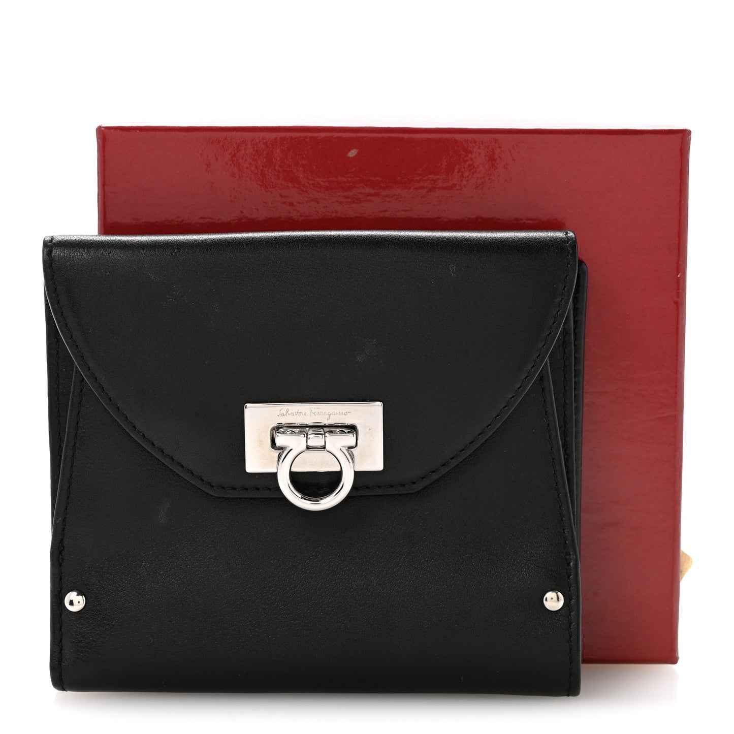 Calfskin Gancini French Wallet Black