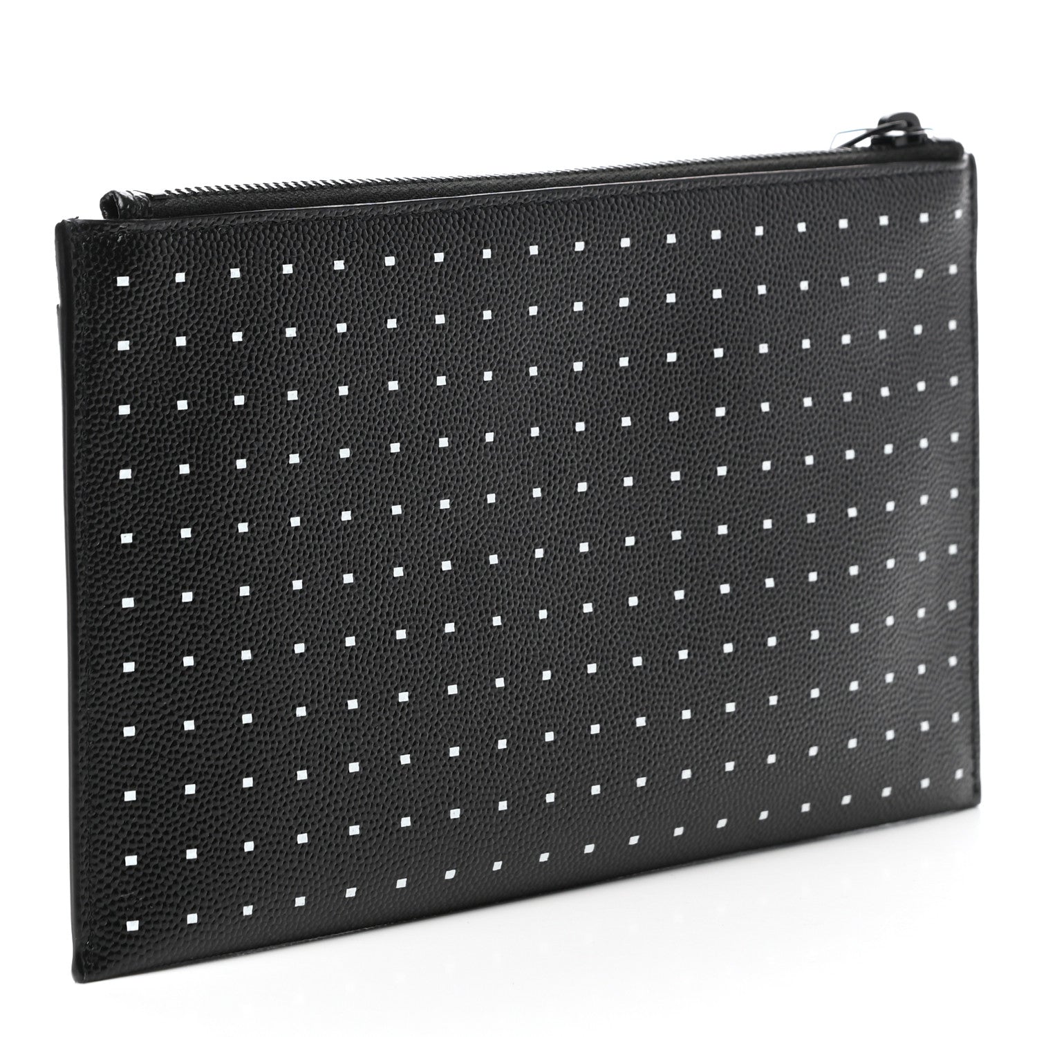 Saint Laurent Grain De Poudre Square Dot Zip Bill Pouch Black White 3 of 7