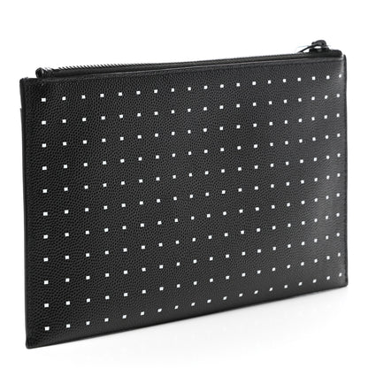 Saint Laurent Grain De Poudre Square Dot Zip Bill Pouch Black White 3 of 7