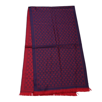 Gucci Wool GG Monogram Reversible New Sten Fringe Scarf Dark Purple Red 2 of 4