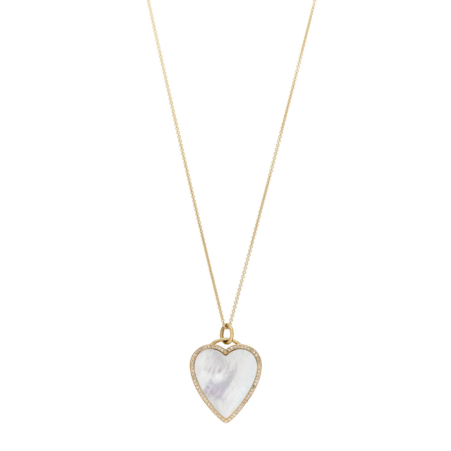 Jennifer Meyer 18K Yellow Gold Diamond Mother of Pearl Heart Pendant Necklace 1 of 5