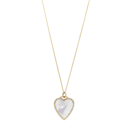 Jennifer Meyer 18K Yellow Gold Diamond Mother of Pearl Heart Pendant Necklace 1 of 5