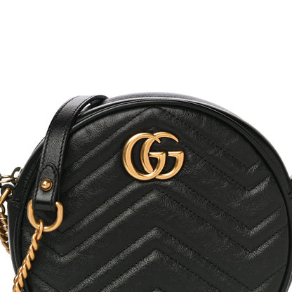 Gucci Azalea Calfskin Matelasse Heart Mini GG Marmont Round Shoulder Bag Black 9 of 11