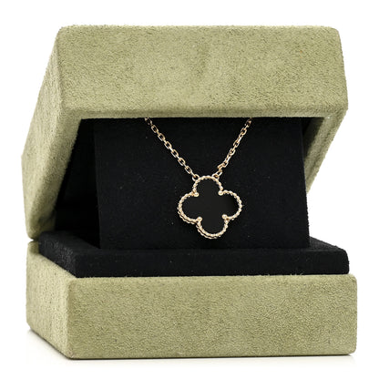 Van Cleef & Arpels 18K Yellow Gold Black Onyx Vintage Alhambra Pendant Necklace 6 of 6