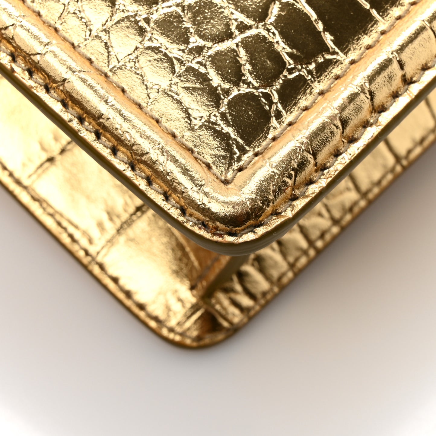 Metallic Calfskin Crocodile Embossed Mini Devotion Envelope Bag Gold