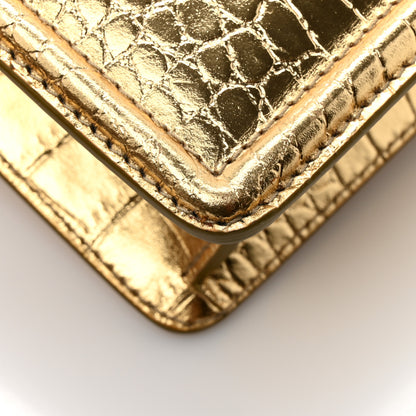 Dolce & Gabbana Metallic Calfskin Crocodile Embossed Mini Devotion Envelope Bag Gold 10 of 11
