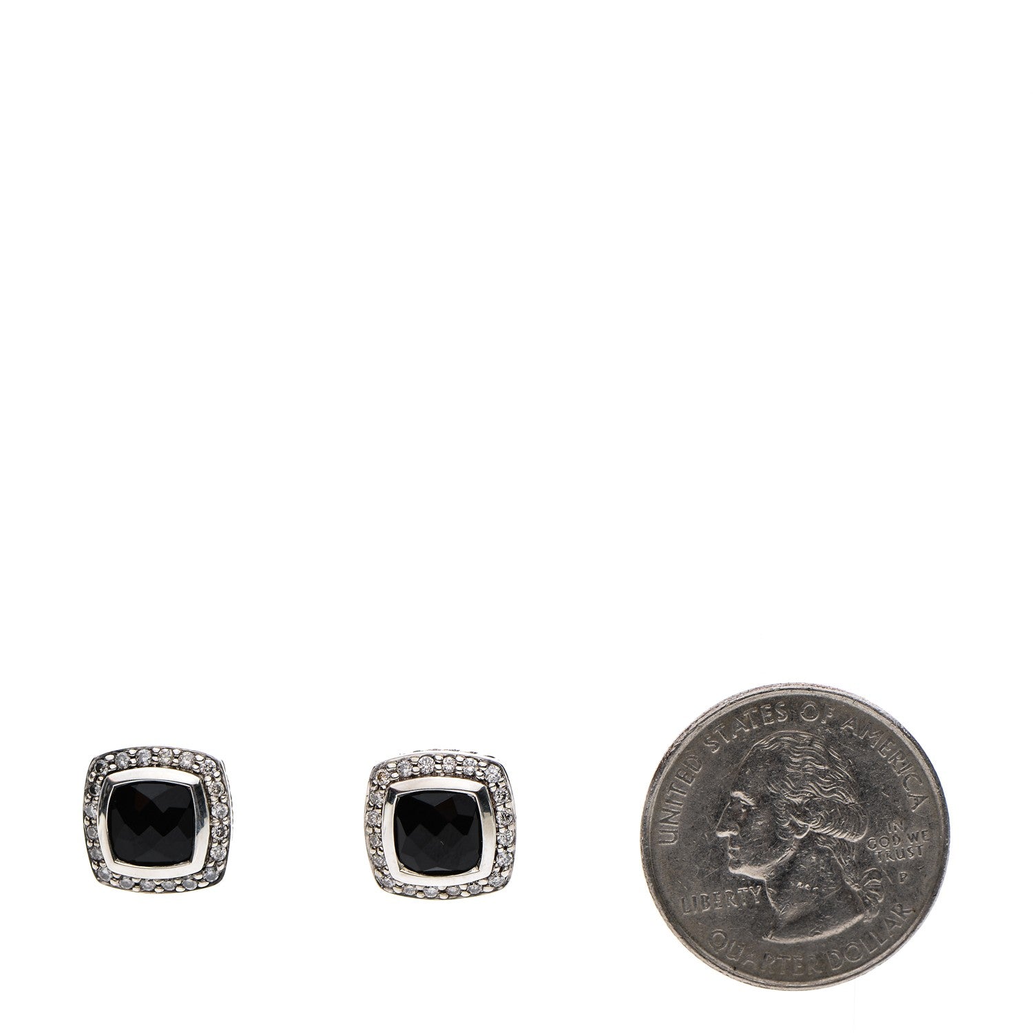 David Yurman Sterling Silver Diamond Black Onyx 7mm Albion Earrings 2 of 4