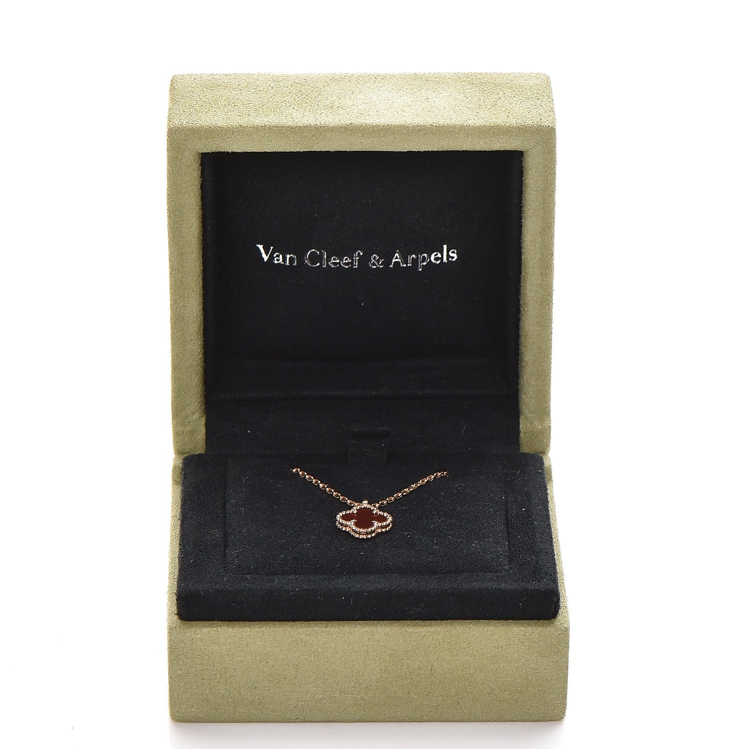 Van Cleef & Arpels 18K Rose Gold Carnelian Sweet Alhambra Pendant Necklace 8 of 8