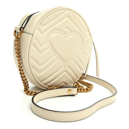 Gucci Calfskin Matelasse Mini GG Marmont Round Shoulder Bag White White 3 of 10