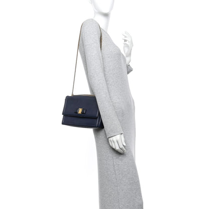 Salvatore Ferragamo Printed Calfskin Ginny Shoulder Bag Navy 2 of 13
