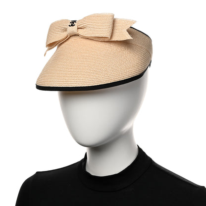 Chanel Straw Grosgrain Visor S Beige Black 2 of 9