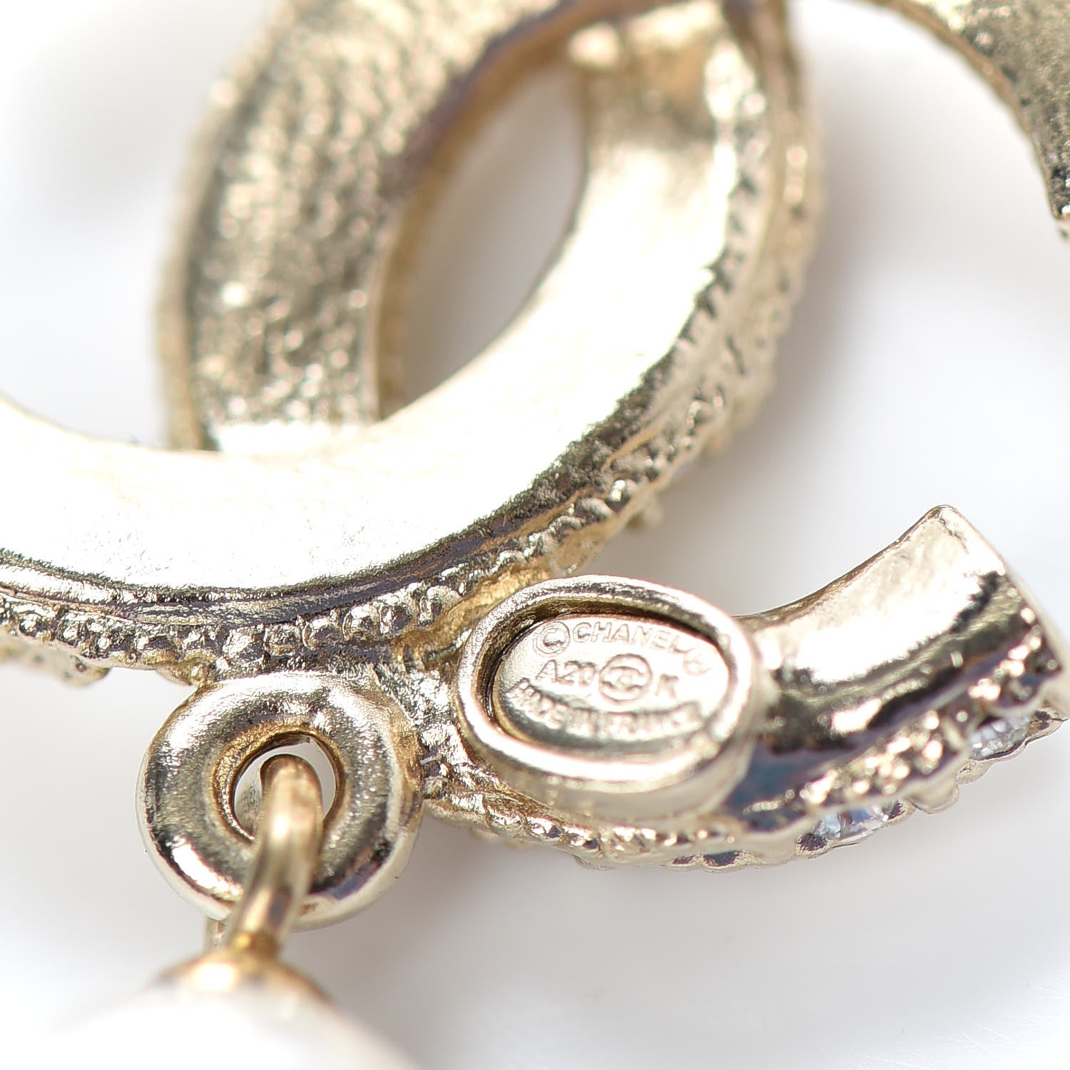 Chanel Pearl Crystal CC Drop Earrings Gold 4 of 4