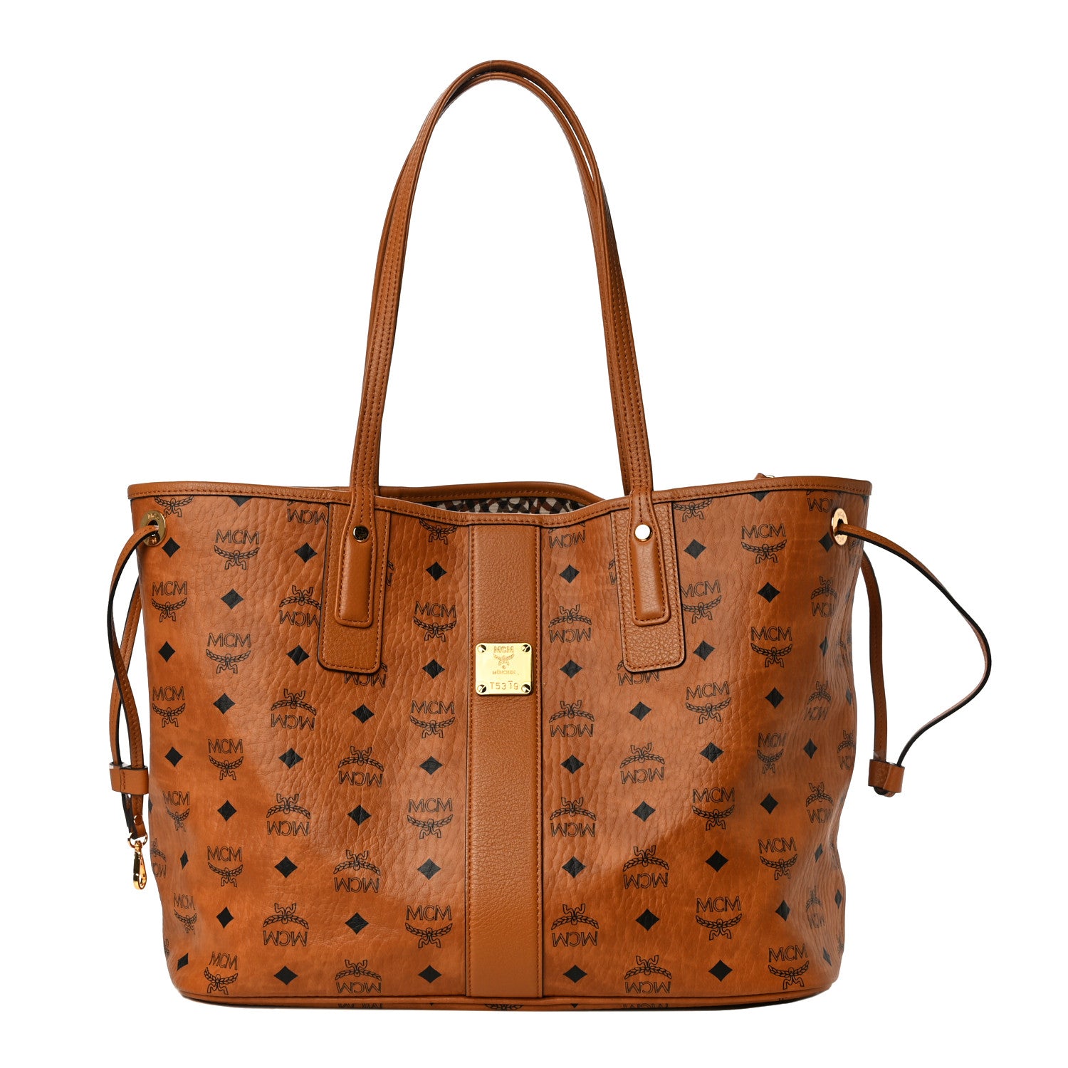 MCM Visetos Medium Liz Reversible Shopper Tote Cognac 1 of 12