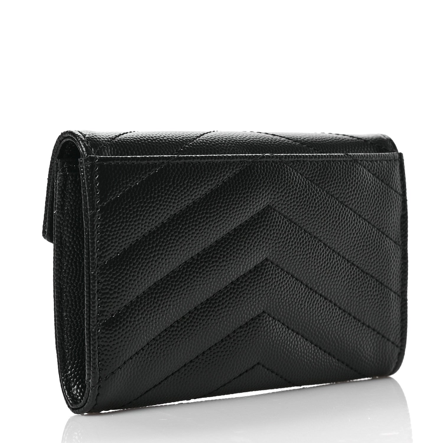 Saint Laurent Grain De Poudre Matelasse Chevron Small Monogram Envelope Wallet Black 3 of 6