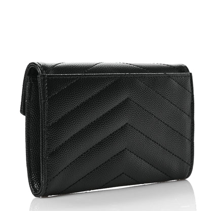 Saint Laurent Grain De Poudre Matelasse Chevron Small Monogram Envelope Wallet Black 3 of 6