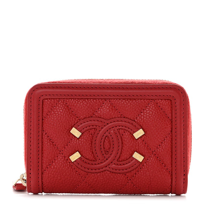 Chanel Caviar Quilted Filigree Zip Around Coin Purse Red 1 of 9
