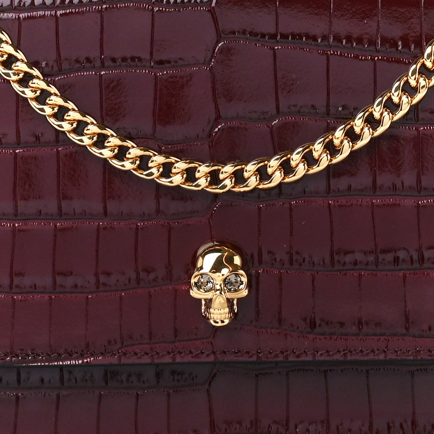 Calfskin Crocodile Embossed Skull Top Handle Bag Madder