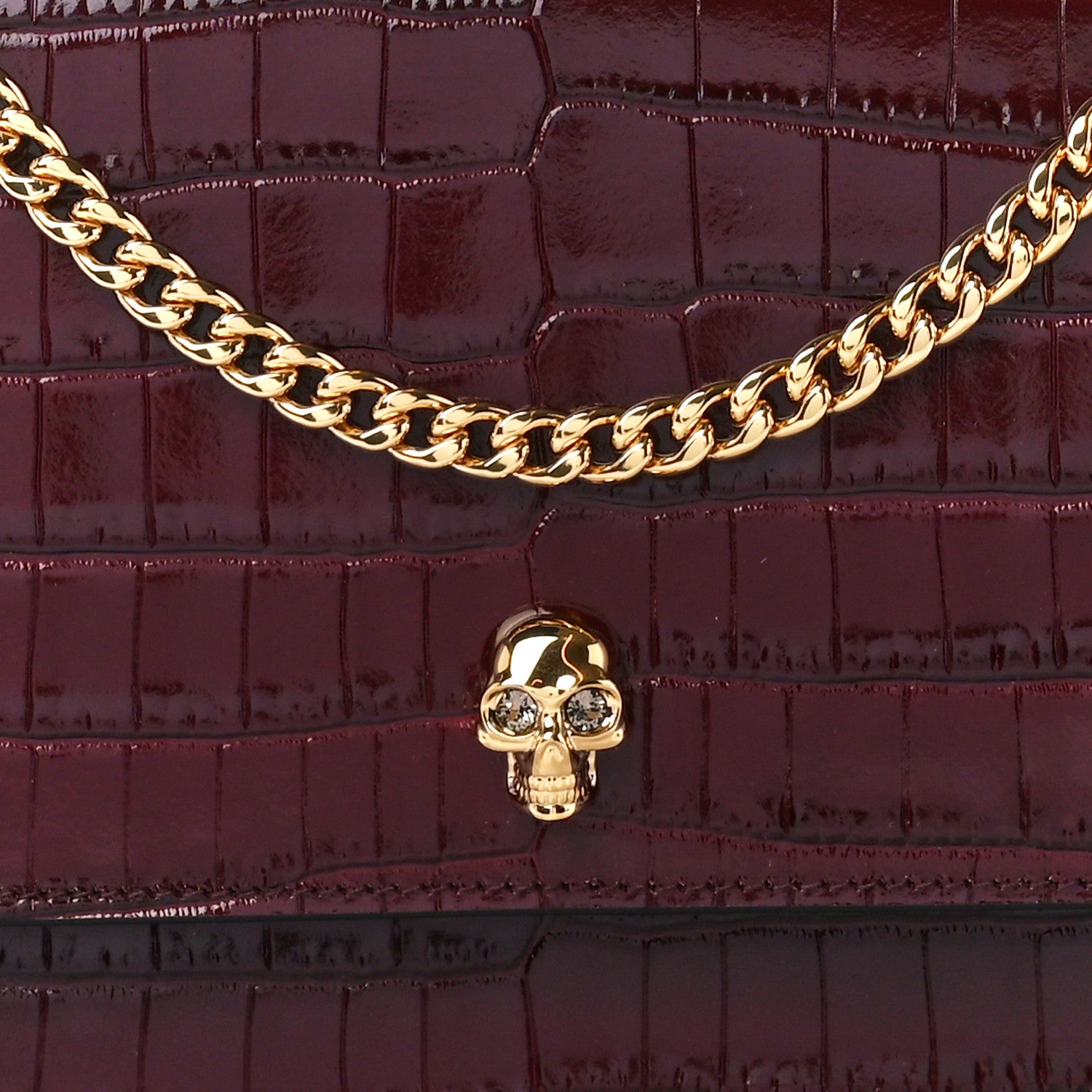 Alexander McQueen Calfskin Crocodile Embossed Skull Top Handle Bag Madder 8 of 11