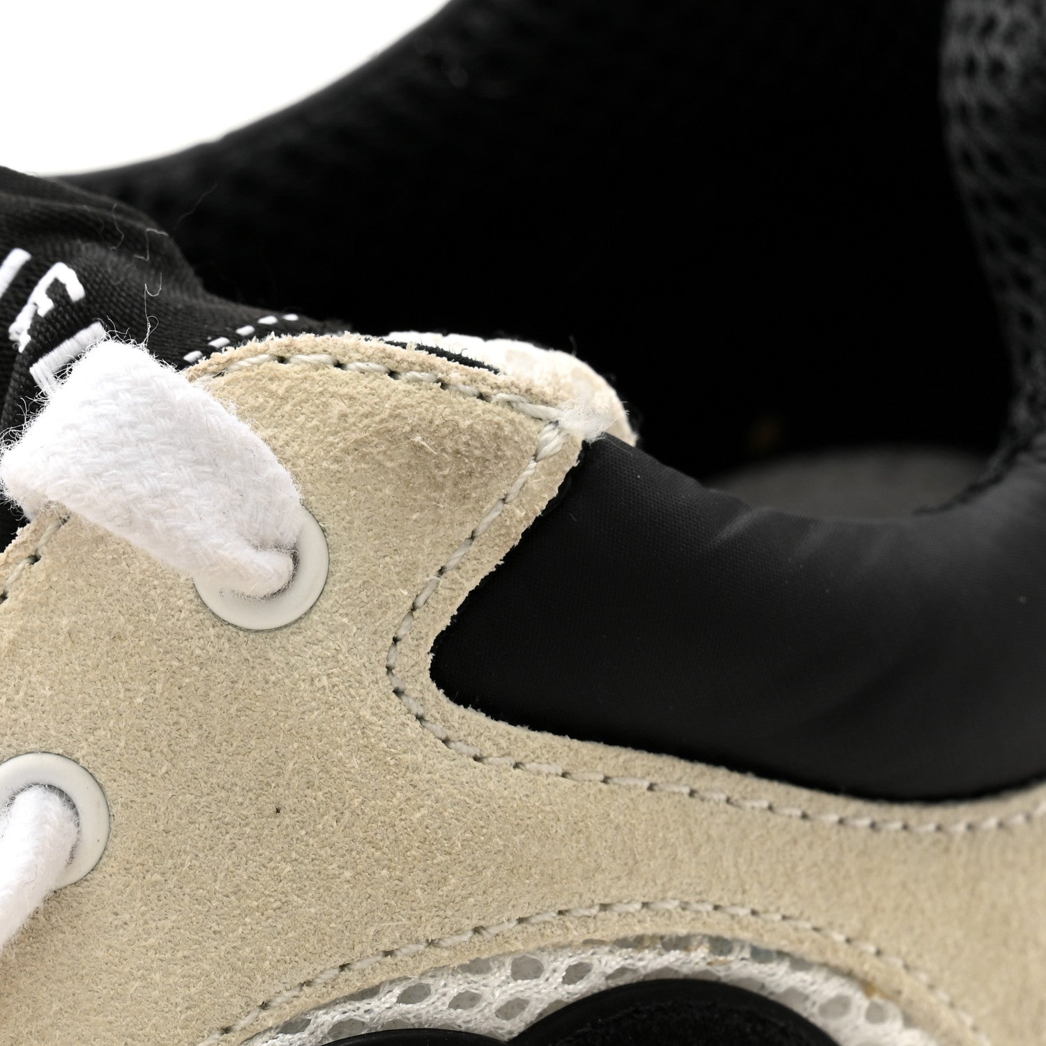 Chanel Mesh Suede Calfskin Grained Calfskin Womens CC Sneakers 39.5 White Black 13 of 14