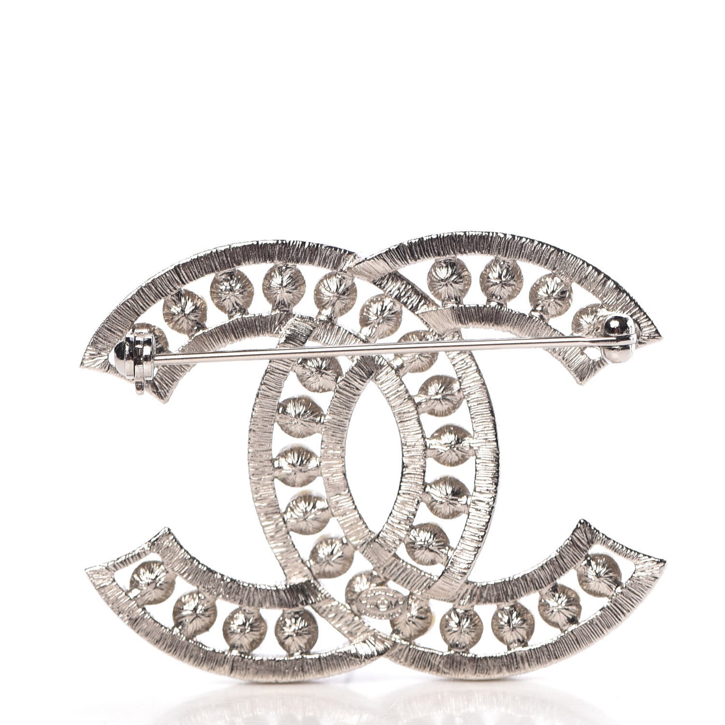 Pearl Crystal CC Brooch Silver