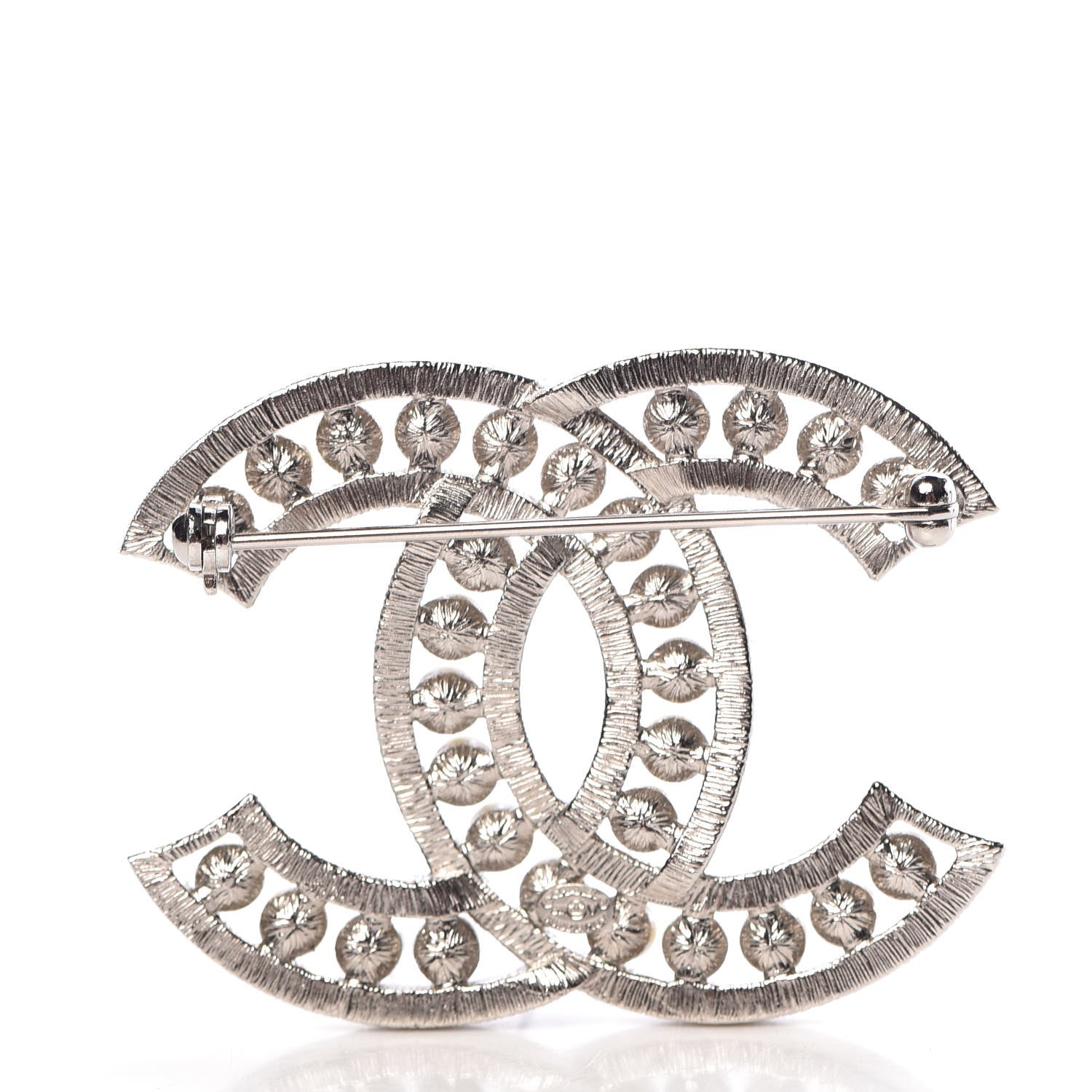 Chanel Pearl Crystal CC Brooch Silver 3 of 5