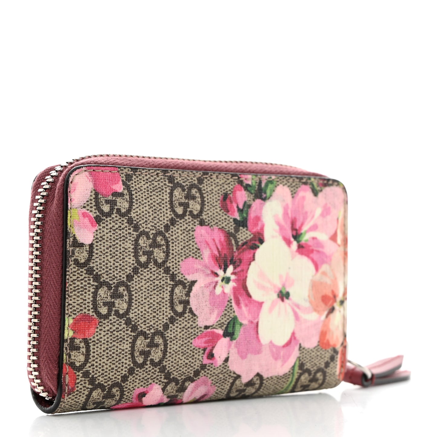 GG Supreme Monogram Blooms Zip Around Card Case Wallet Beige Multicolor Dry Rose
