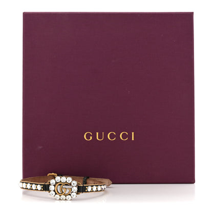 Gucci Calfskin Crystal Embellished Double G Choker Necklace Black 7 of 7