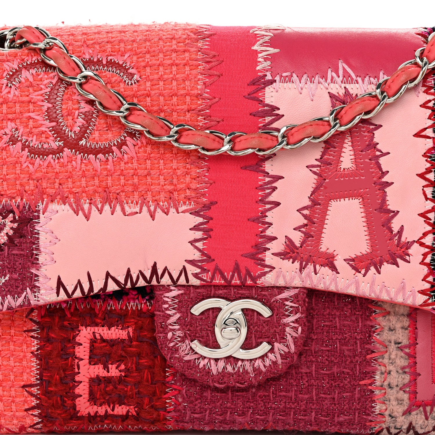 Chanel Tweed Patchwork Jumbo Single Flap Pink 8 of 11