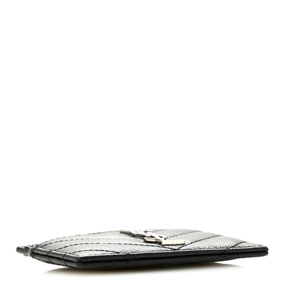 Saint Laurent Grain De Poudre Matelasse Chevron Monogram Credit Card Case Black 4 of 11
