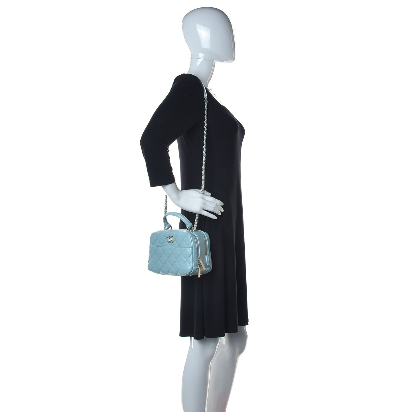 Lambskin Quilted Small Trendy CC Bowling Bag Light Blue