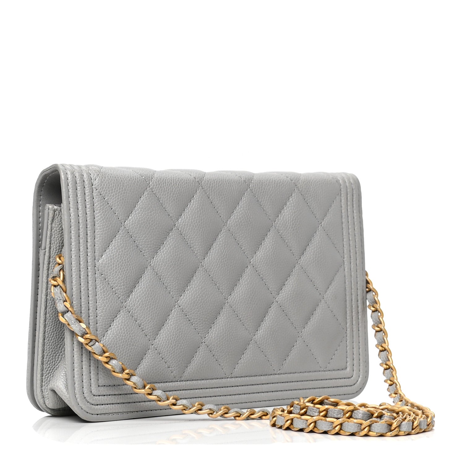 Chanel Caviar Quilted Boy Wallet On Chain WOC Grey 2 of 5