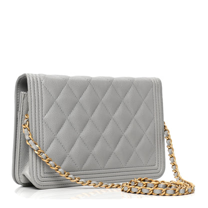 Chanel Caviar Quilted Boy Wallet On Chain WOC Grey 2 of 5