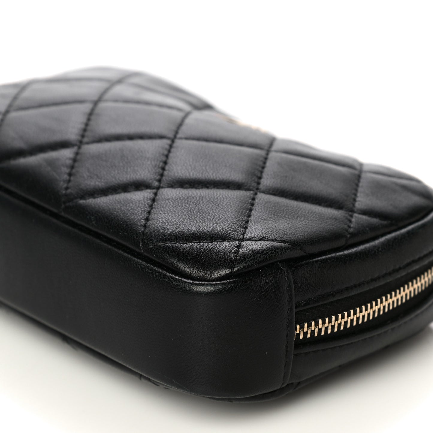 Lambskin Quilted Small Curvy Pouch Cosmetic Case Black