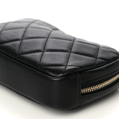 Chanel Lambskin Quilted Small Curvy Pouch Cosmetic Case Black 9 of 13