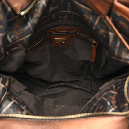Fendi Zucca Calfskin Crocodile Embossed Large Chef Shopper Tote Tobacco 5 of 17