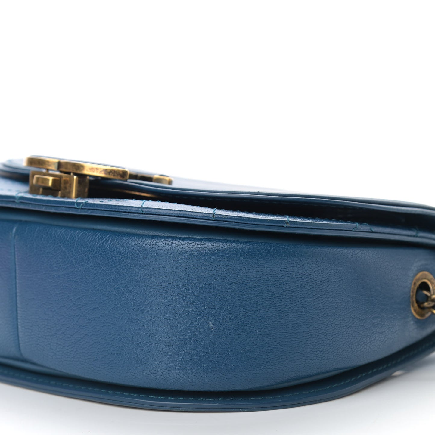 Shiny Calfskin Goatskin Quilted Small Coco Curve Messenger Flap Navy