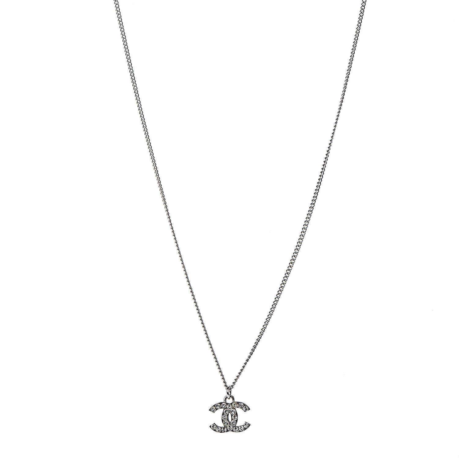 Chanel Crystal Timeless CC Necklace Silver 1 of 6