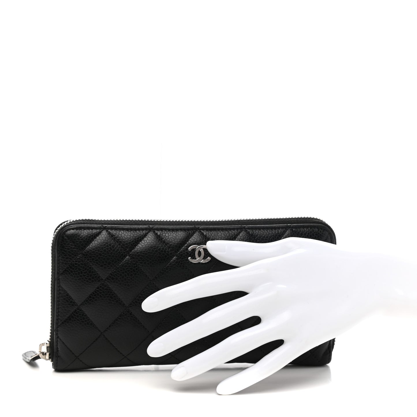 Caviar Quilted Large Gusset Zip Around Wallet Black