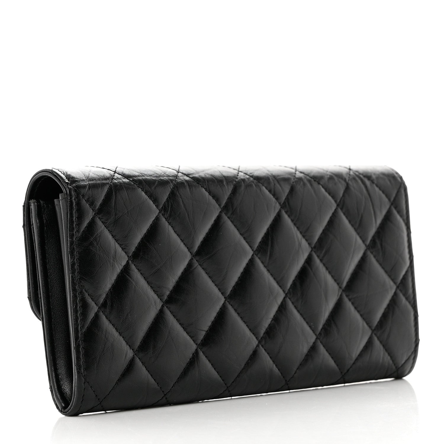 Chanel Crumpled Calfskin Quilted Large Reissue Gusset Flap Wallet Black 3 of 9