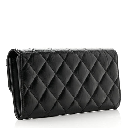 Chanel Crumpled Calfskin Quilted Large Reissue Gusset Flap Wallet Black 3 of 9